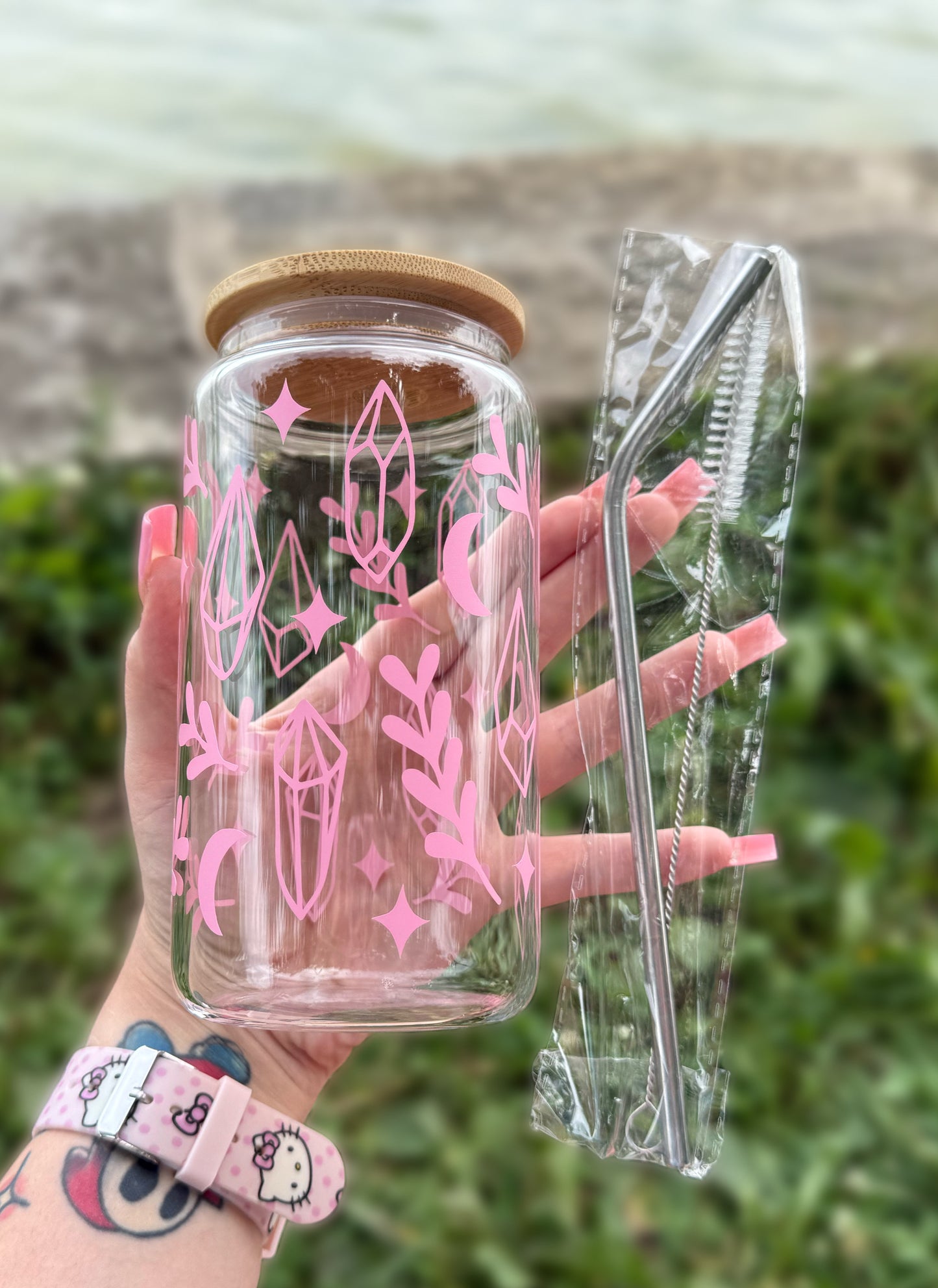 V2 Pink Crystals 16 OZ Glass Tumbler