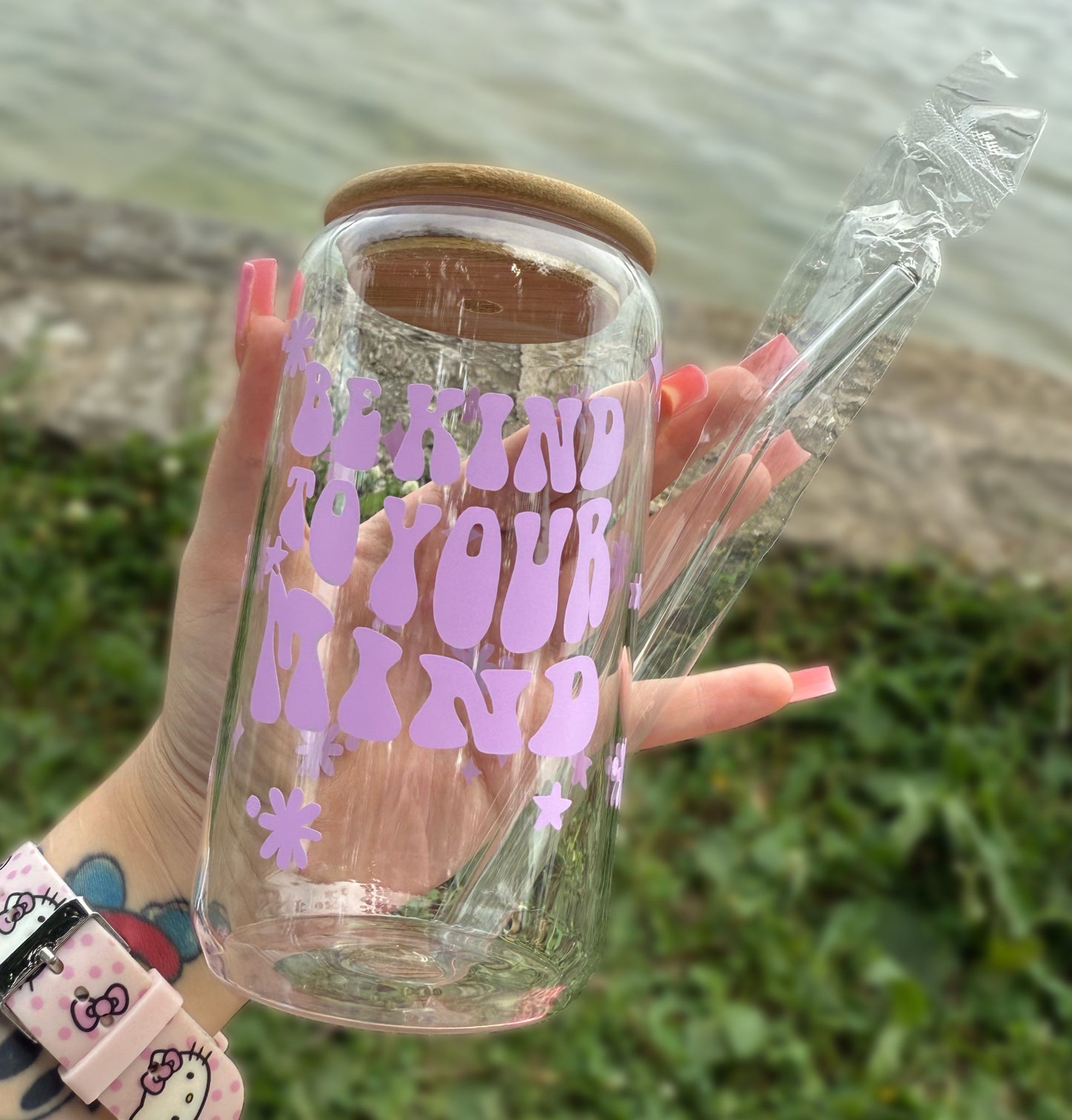 V1 Light Purple “Be Kind to Your Mind” 16 OZ Glass Tumbler