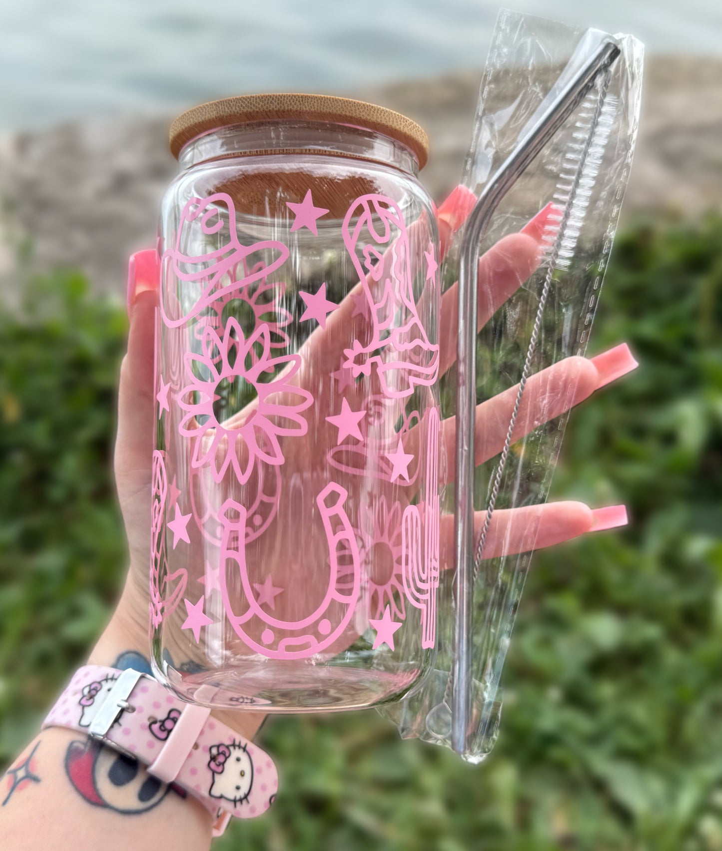 V2 Pink Yeehaw 16 OZ Glass Tumbler