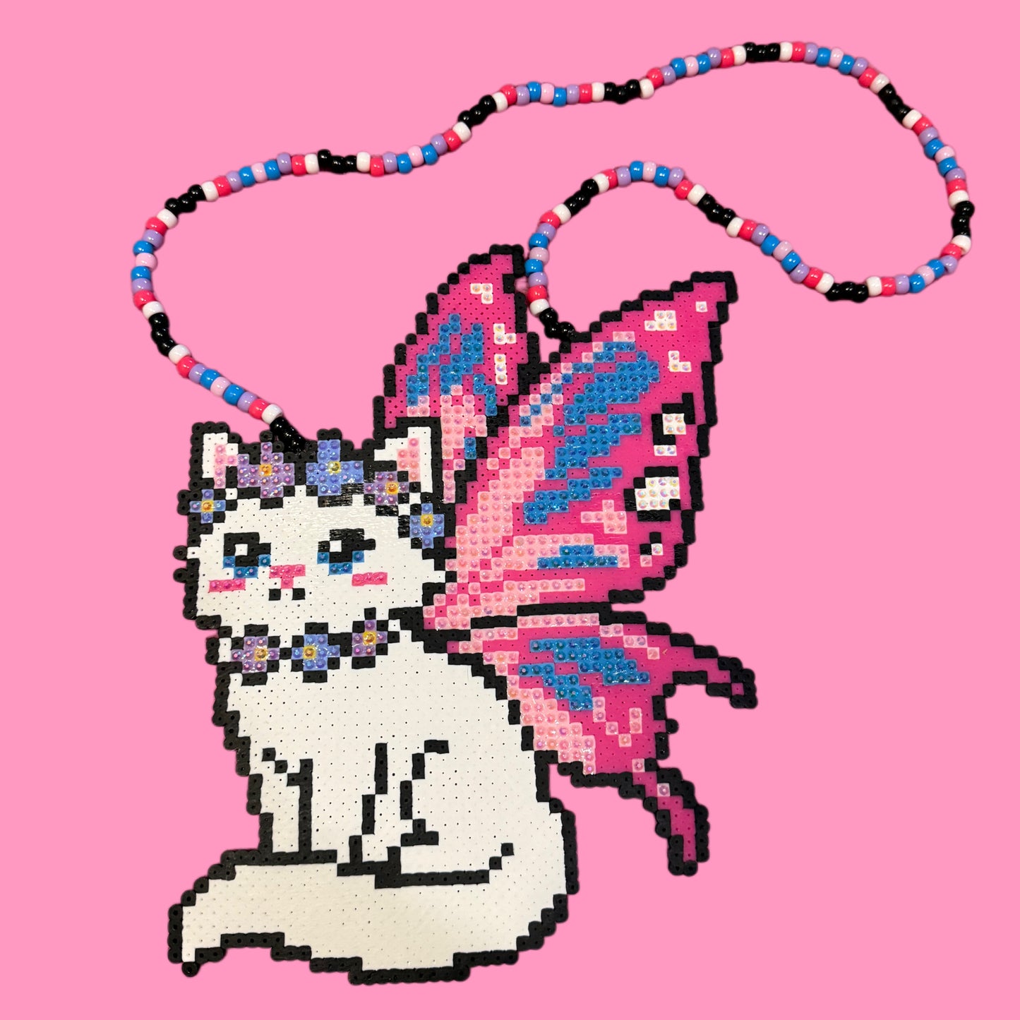 Bedazzled Fairy Kitty Perler Necklace