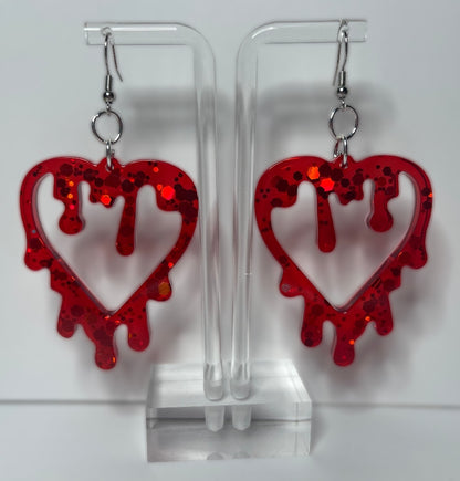 Large Drippy Heart Earrings (Multiple Colors Available)