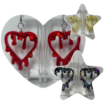 Large Drippy Heart Earrings (Multiple Colors Available)