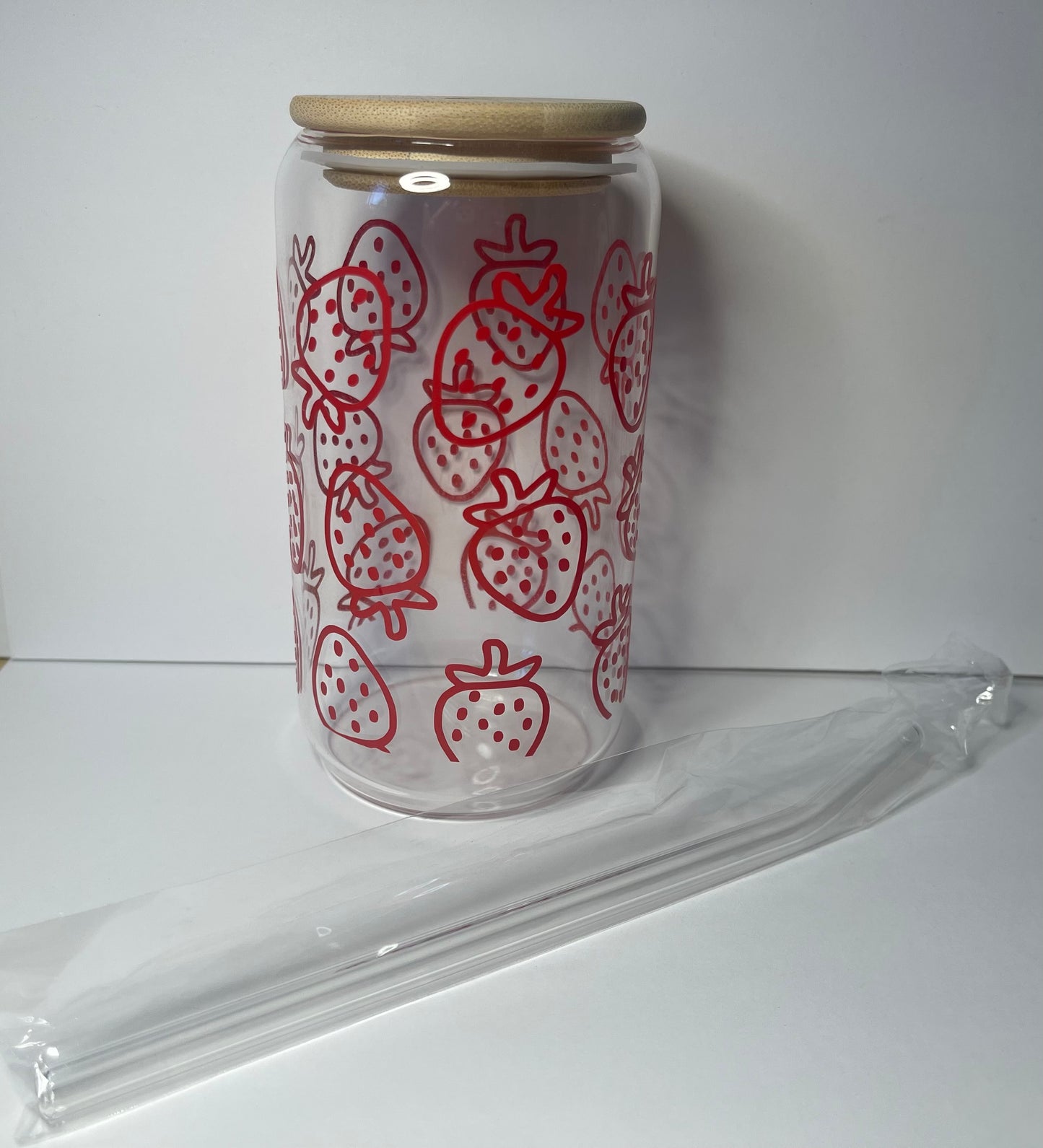 Red Strawberry 16 OZ Glass Tumbler