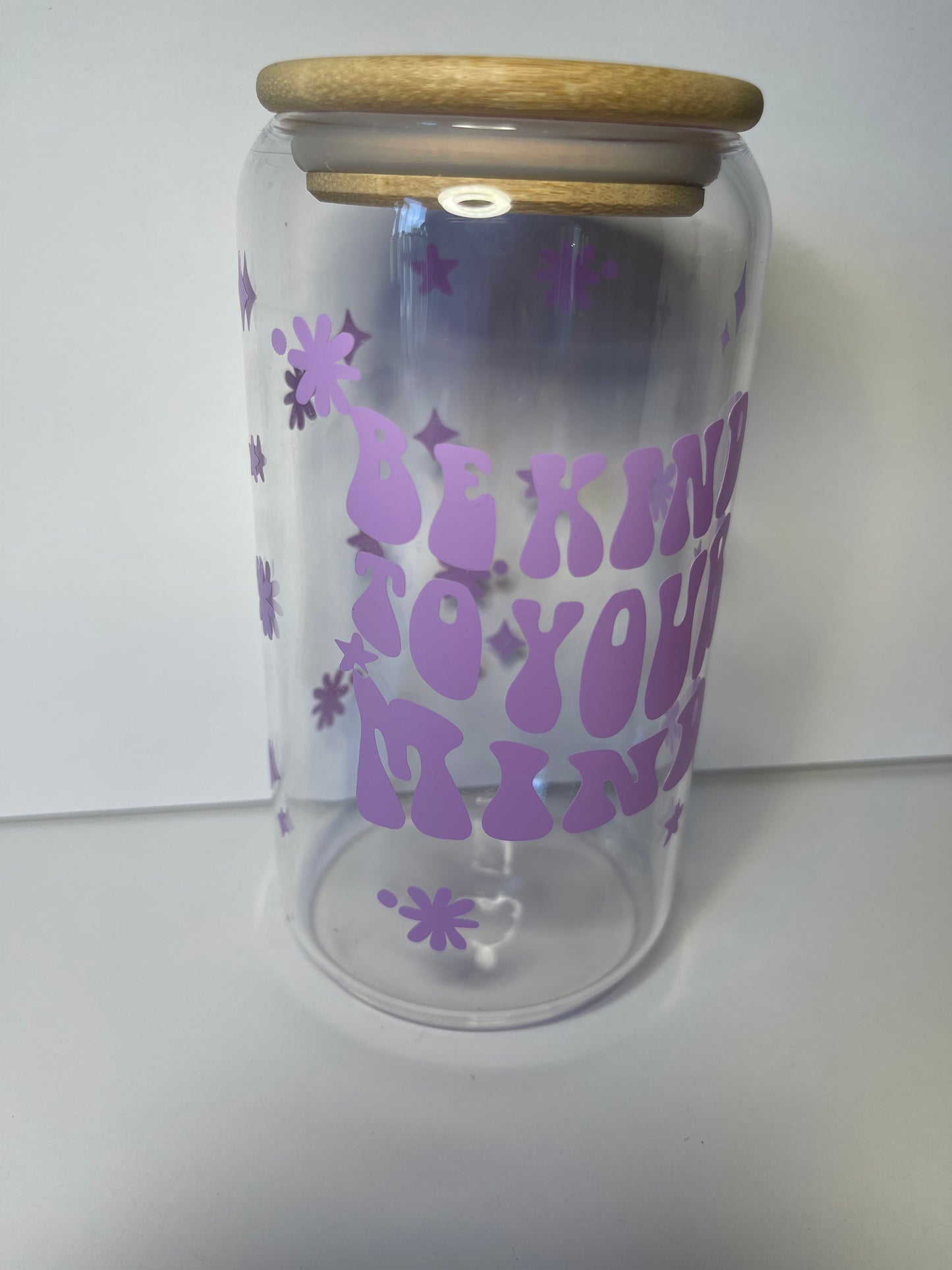 Light Purple “Be Kind to Your Mind” 16 OZ Glass Tumbler