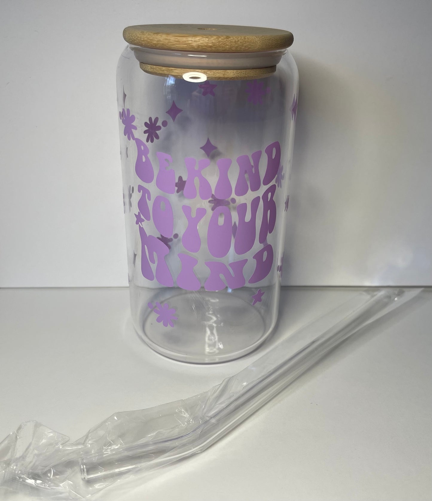 Light Purple “Be Kind to Your Mind” 16 OZ Glass Tumbler