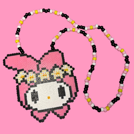 Bedazzled Kawaii Pink Perler Necklace