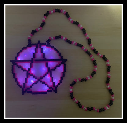 Pink Pentacle Kandi Necklace (Light’s Up!)