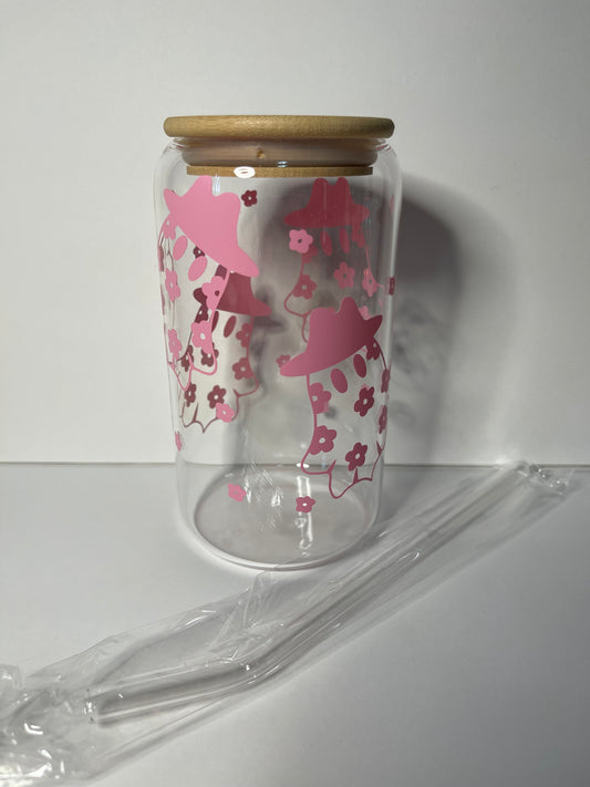 Pink Cowboy Ghosts 16 OZ Glass Tumbler