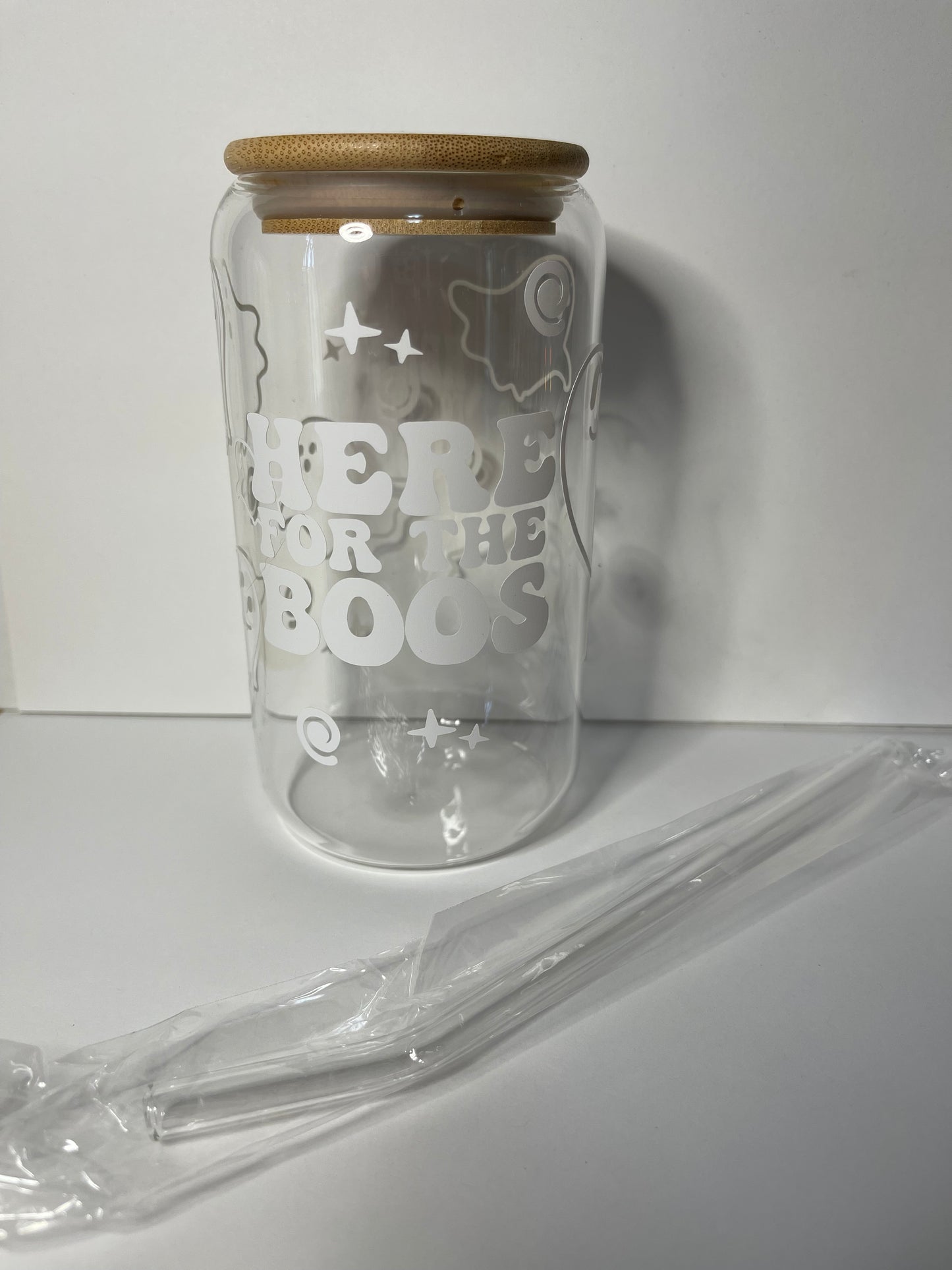 “Here for the boos” 16 OZ Glass Tumbler