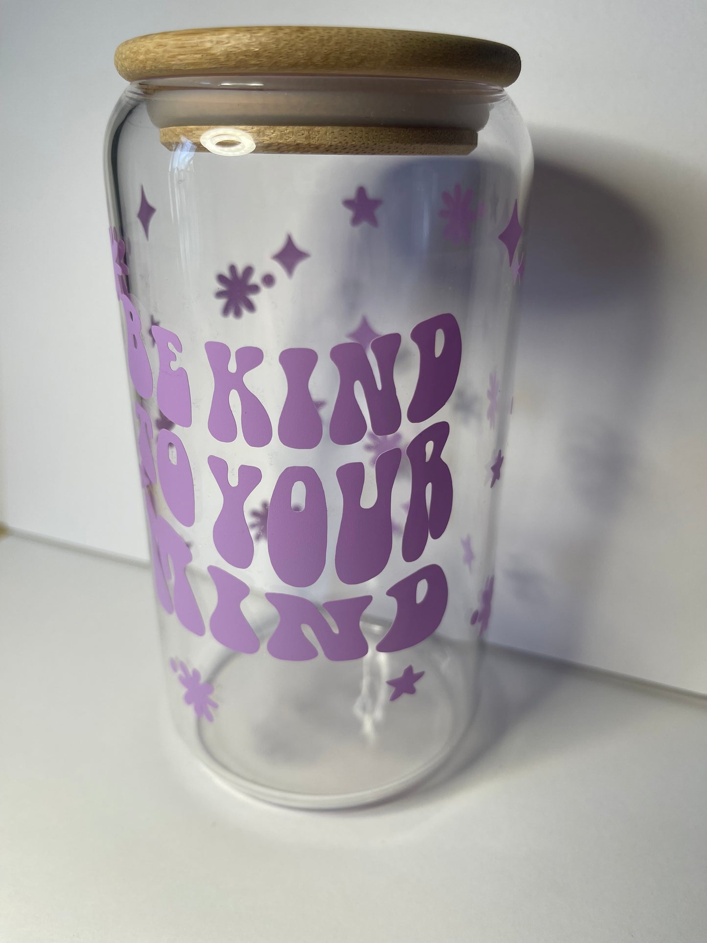 Light Purple “Be Kind to Your Mind” 16 OZ Glass Tumbler