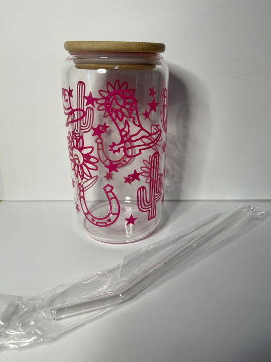 Pink Yeehaw 16 OZ Glass Tumbler