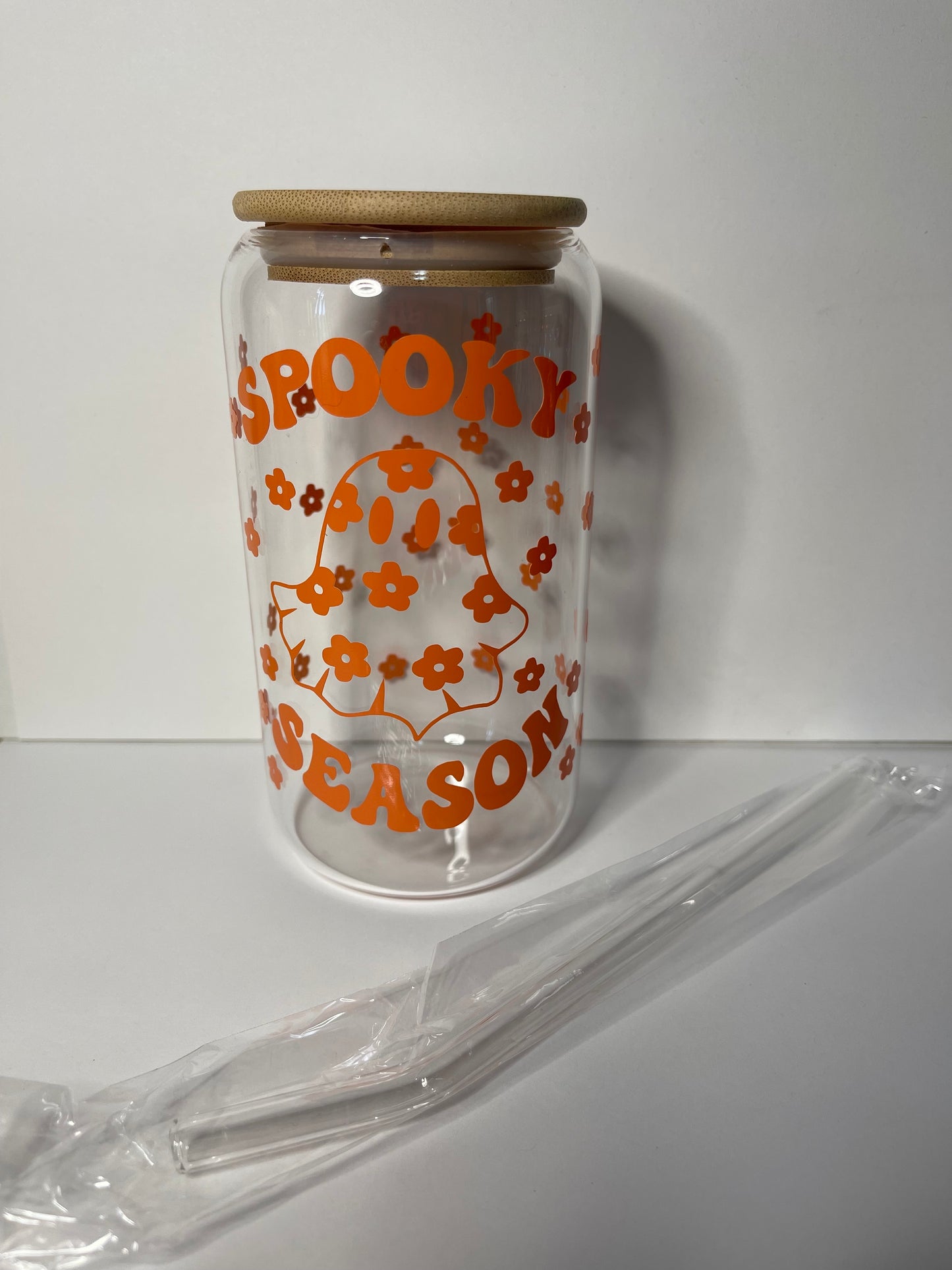 Orange “Spooky Season” 16 OZ Glass Tumbler