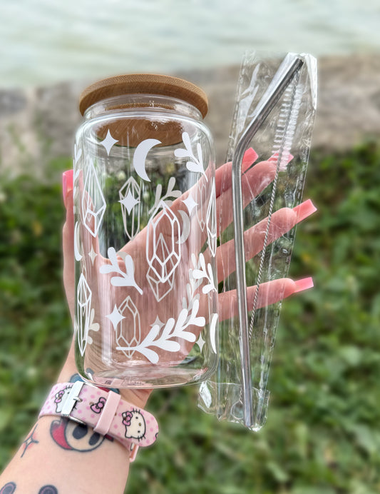 V2 White Crystals 16 OZ Glass Tumbler