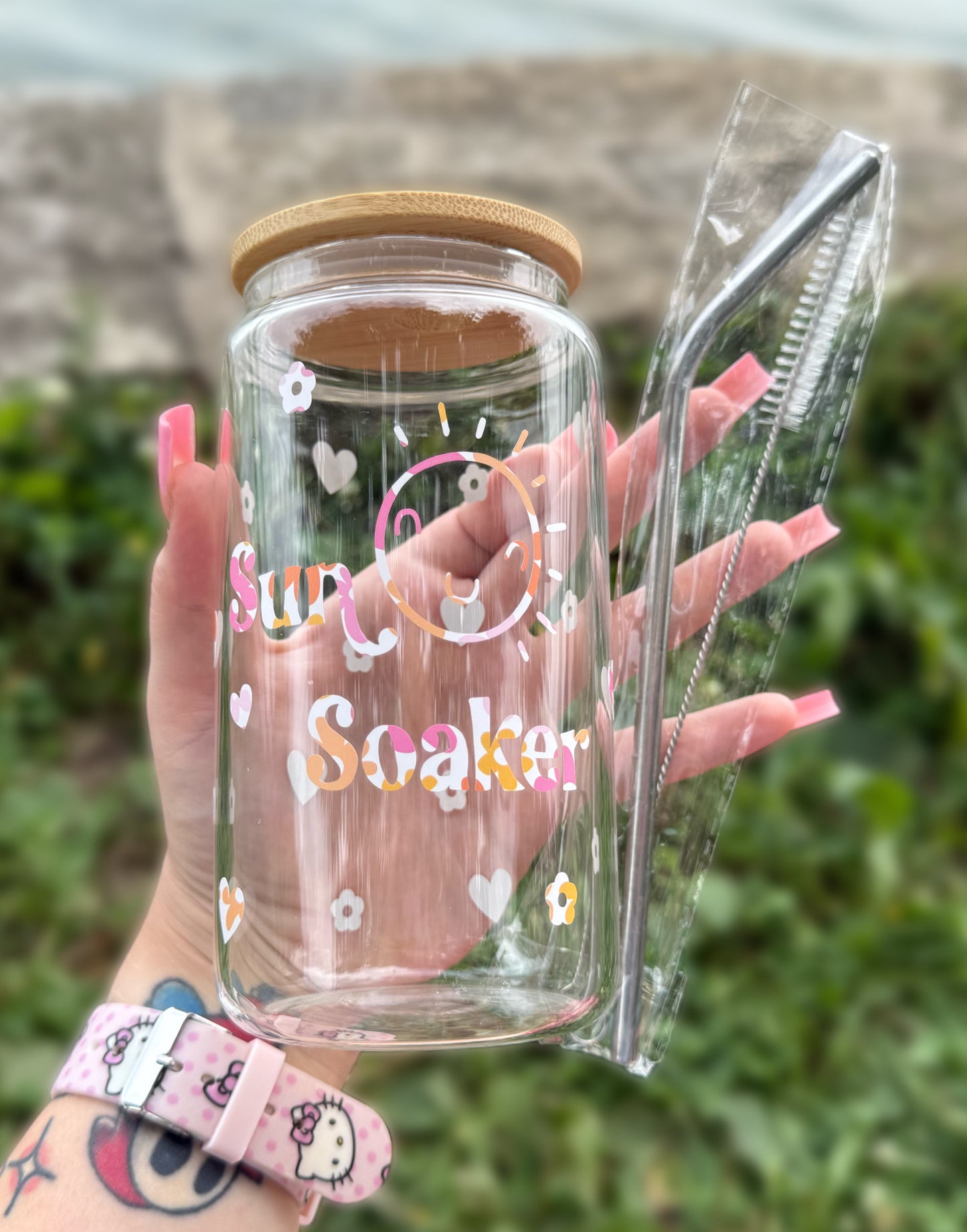 V2 Floral Sun-soaker 16 OZ Glass Tumbler